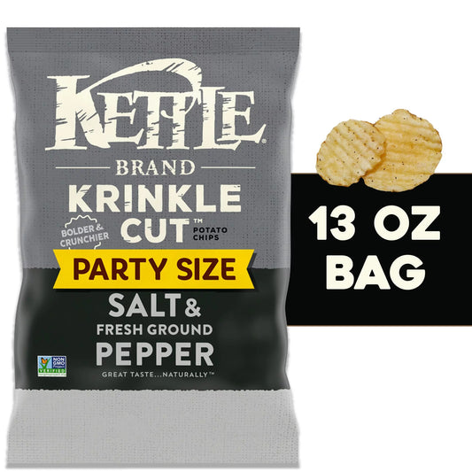 Potato Chips, Krinkle Cut, Salt & Ground Pepper Kettle Chips, Party Size, 13 Oz