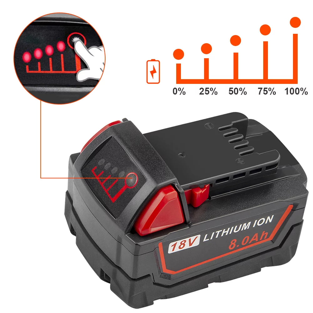 For Milwaukee for 18V 8.0Ah Lithium 8.0 Extended Capacity Battery 48-11-1880 (2-Pack)