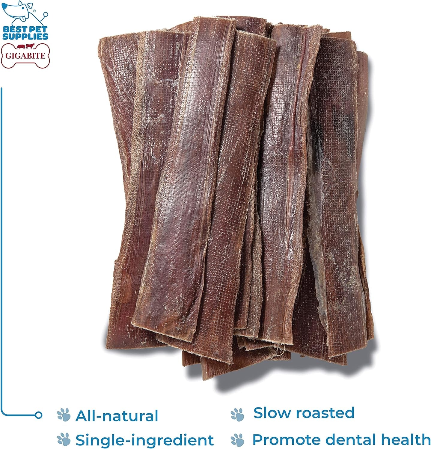 Gigabite 12 Inch Beef Gullet Jerky Strips (20 Pack) - All Natural, Free Range Beef Esophagus Taffy Dog Treat by