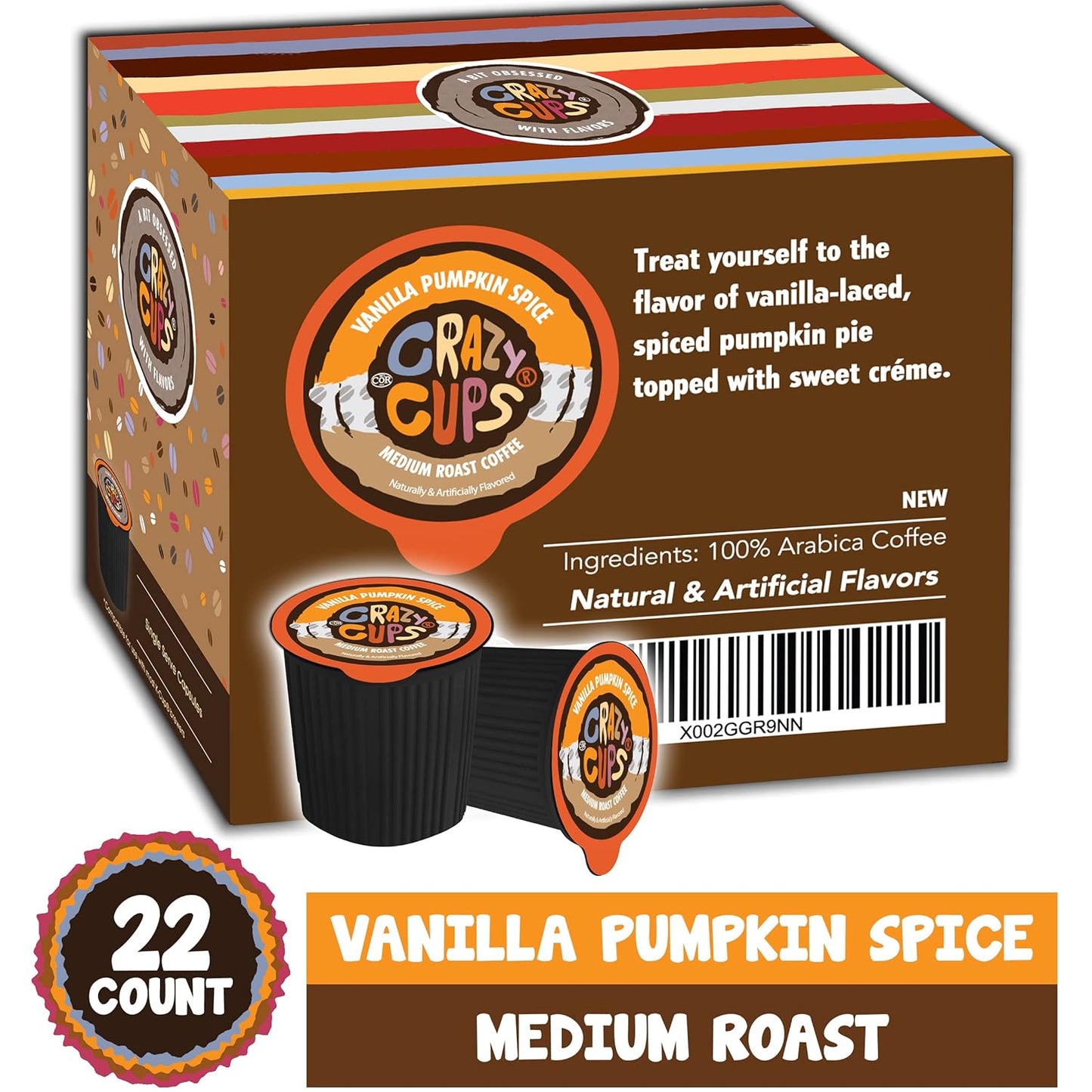 Flavored Coffee Pods, Vanilla Pumpkin Spice Coffee, Single Serve Coffee for Keurig K Cups Machines, Hot or Iced Coffee, Medium Roast Coffee in Recyclable Pods, 22 Count