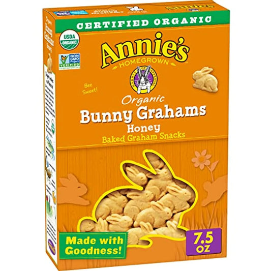 Annies Homegrown Organic Bunny Grahams Honey Baked Graham Snacks with Goodness, 7.5 Oz. Box (Pack of 1)