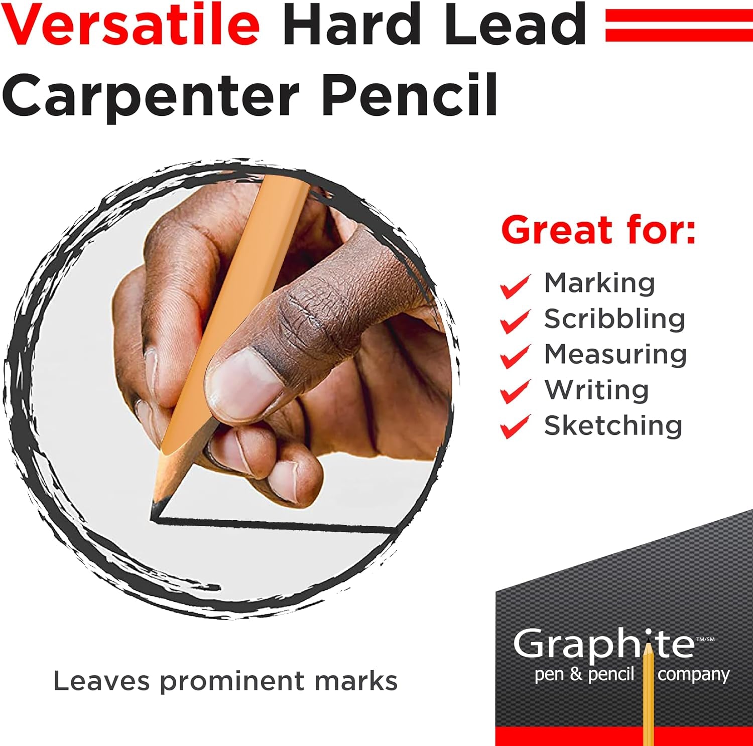 Hard Lead Carpenter Pencils Bulk - (1) Pack of 12 Pieces Lumber Wooden Pencil #2 (HB) - Yellow