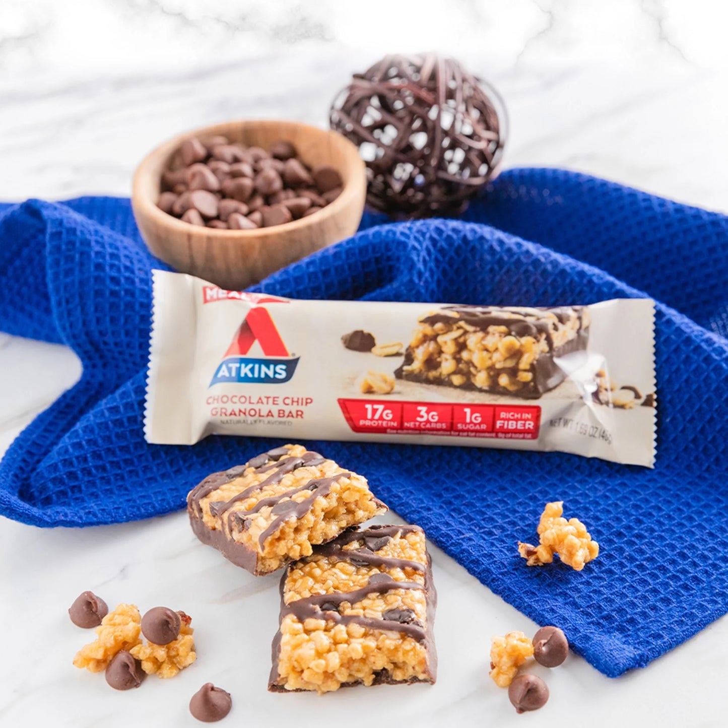 Chocolate Chip Granola Protein Meal Bar, Low Sugar, Meal Replacement, Keto Friendly, 6/5 Packs