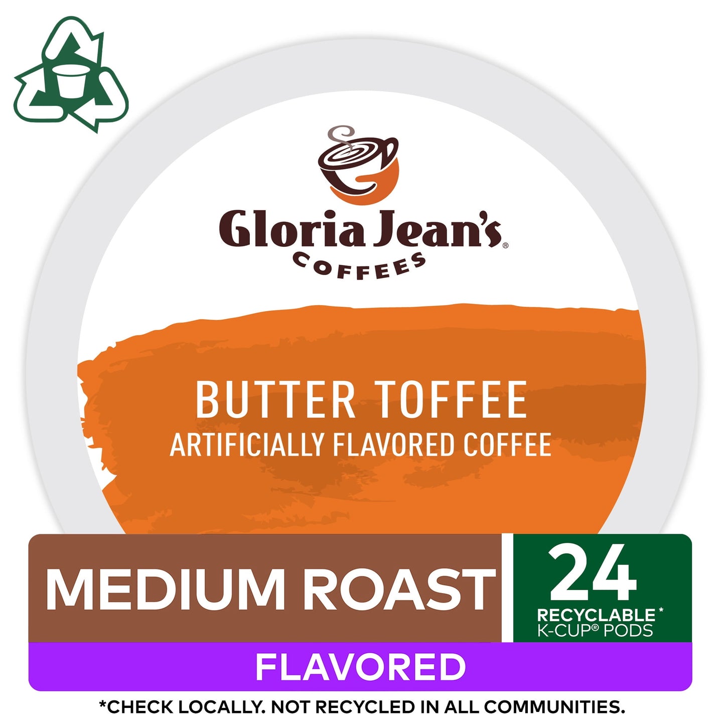 Gloria Jean's Coffee, Butter Toffee Medium Roast K-Cup Coffee Pods, 24