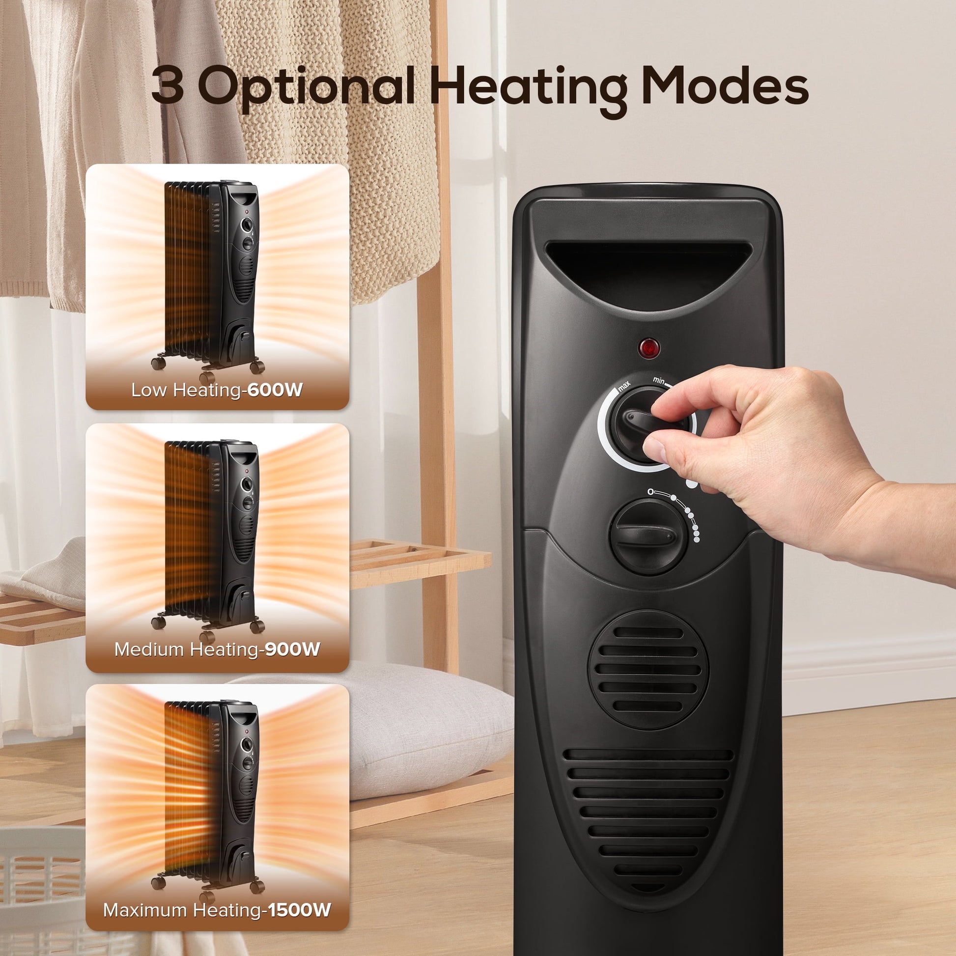 Electric Oil Filled Radiator Space Heater, Thermostat Room Radiant and Room Heater