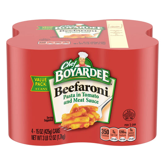 Beefaroni Beef Macaroni, Microwave Pasta, 4 Pack, 15 Oz