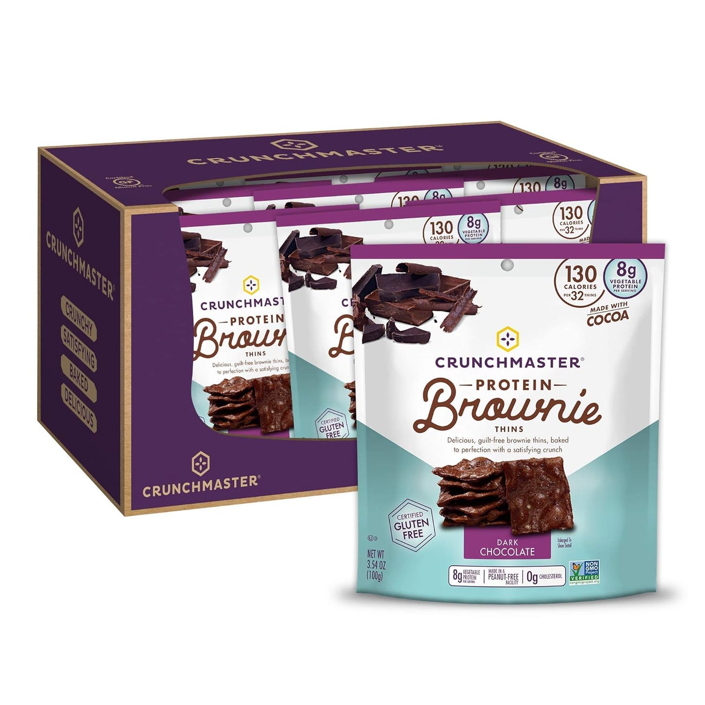 Protein Brownie Gluten-Free Thins Dark Chocolate, 3.54 Ounce Bags (Pack of 12)