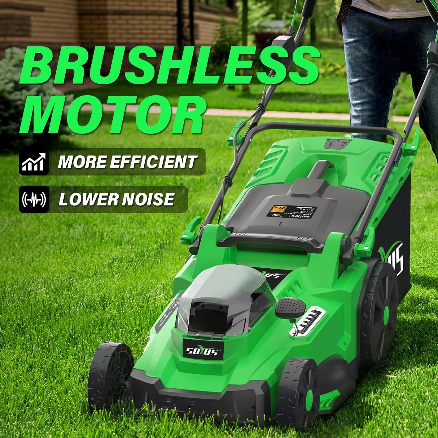 Electric Lawn Mower Cordless, 15 Inch 40V Battery Powered Lawn Mower with Brushless Motor, 6 Position Height