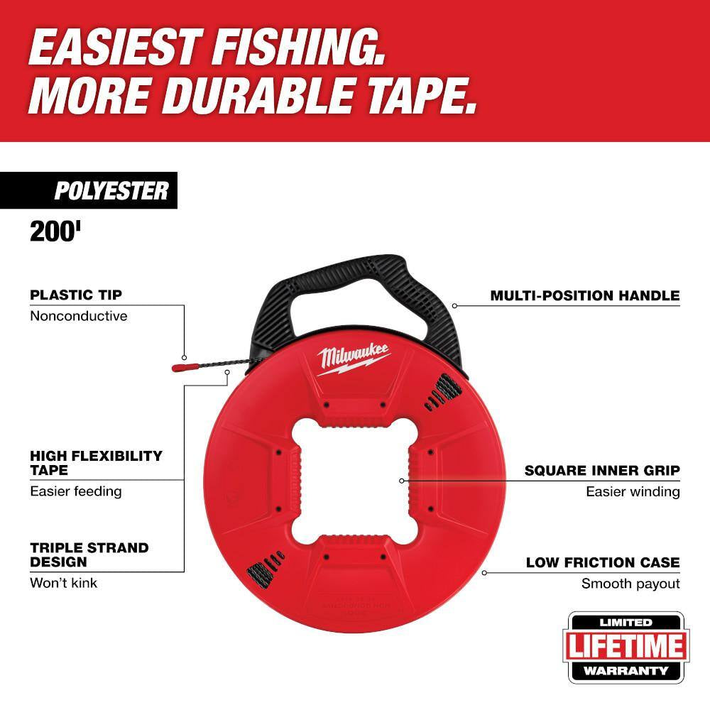 200 Ft. Polyester Fish Tape with Non-Conductive Tip with 1/8 In. X 240 Ft. Steel Fish Tape