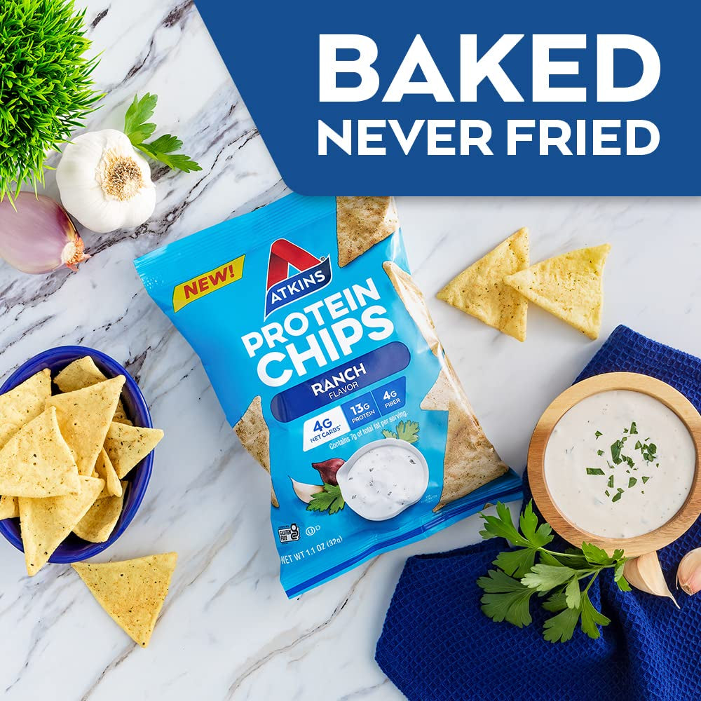 Atkins Protein Chips, Ranch, Keto Friendly, Baked Not Fried,1.1 Oz(Pack of 12)