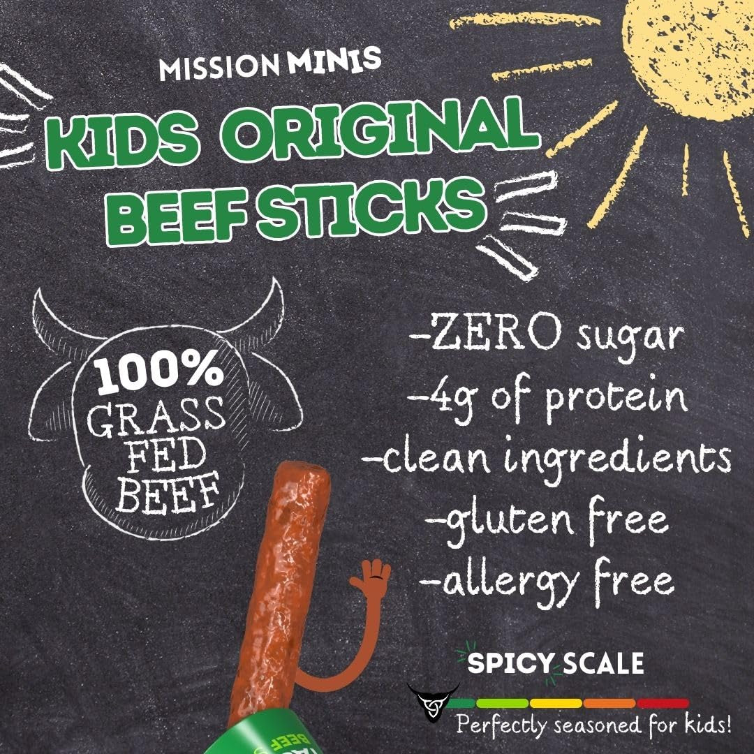 Kids Beef Sticks – 100% Grass Fed Mini Beef Sticks, Kids Lunch Snacks & Toddler Snacks, Non-Gmo, Kids Meat Snacks, Allergen Free, Gluten Free Snacks, 0.5Oz (Original, Pack of 24)