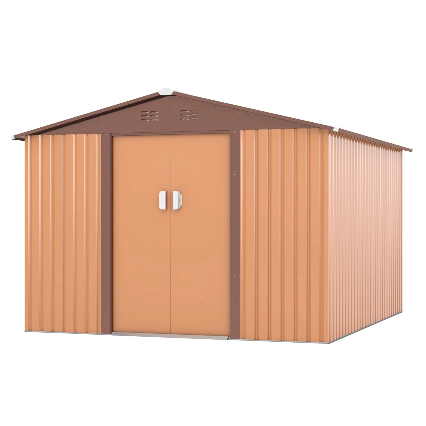 9.1 X 10.5 Ft. Outdoor Metal Storage Shed, Tool House with Lockable Sliding Doors, Vent for Garden Backyard Patio Lawn, Brown