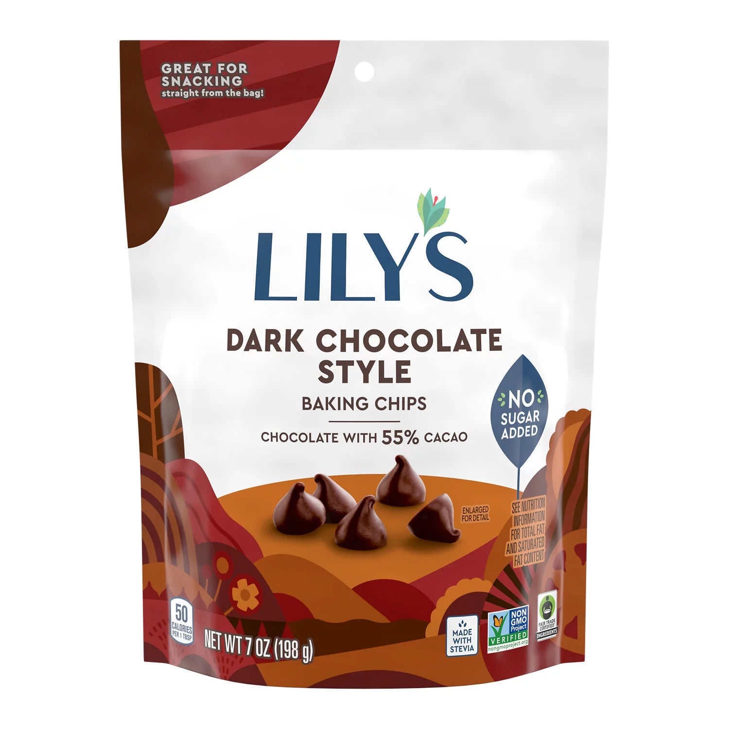 Dark Chocolate Style No Added Sugar Baking Chips, Bag 7 Oz