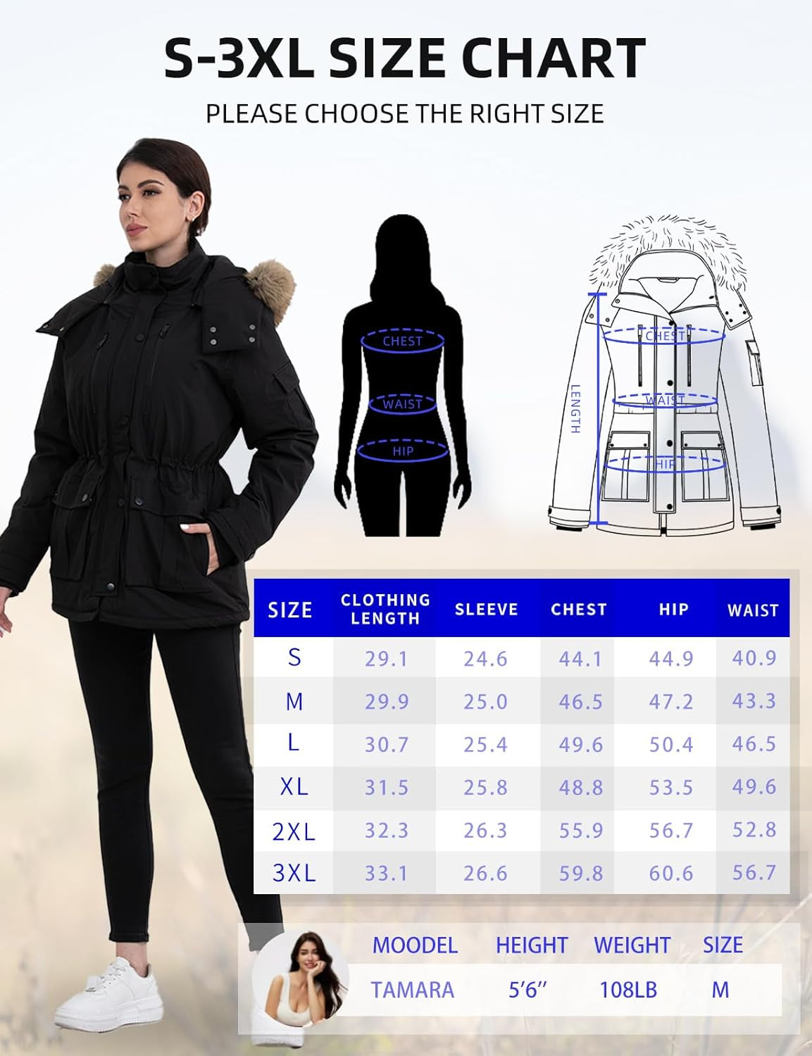 Heated Jackets for Women with Battery Pack 16000Mah, 6 Heat Zones Heated Coat for Women with Detachable Hood