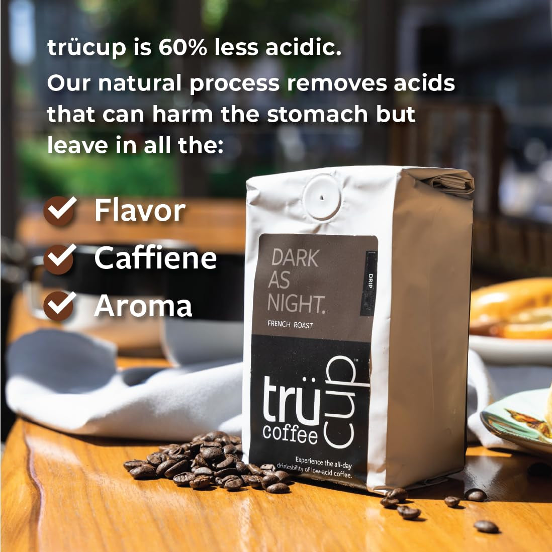 Trücup Low Acid Coffee - French Roast - 48 Count Single Serve Coffee Pods- Smooth, French Roast- Can Be Gentle on the Stomach (French, 48)