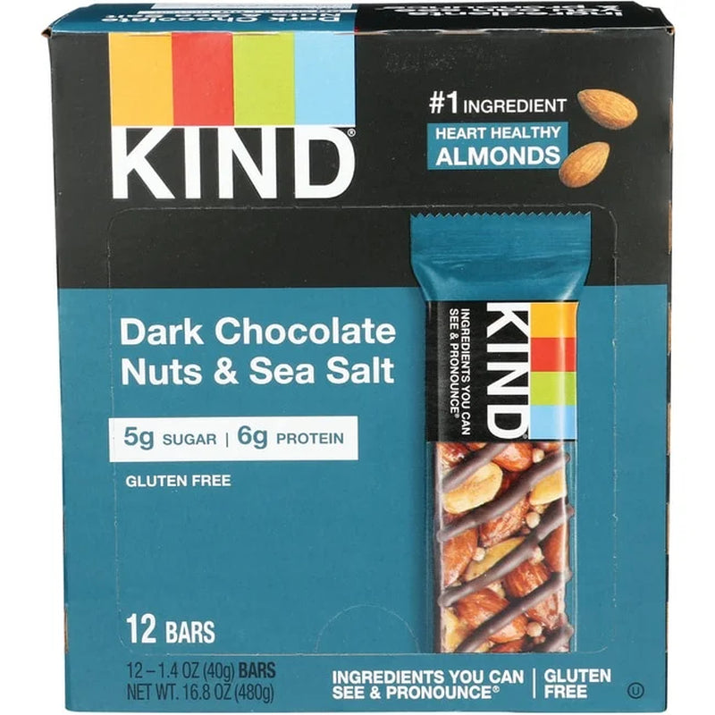 Bars, Dark Chocolate Nuts & Sea Salt, 12 Bars, Gluten Free