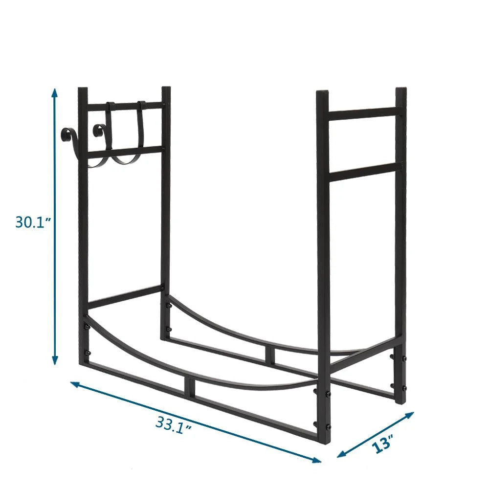 33" Firewood Log Rack, Wrought Iron Wood Lumber Storage Holder for Fireplace