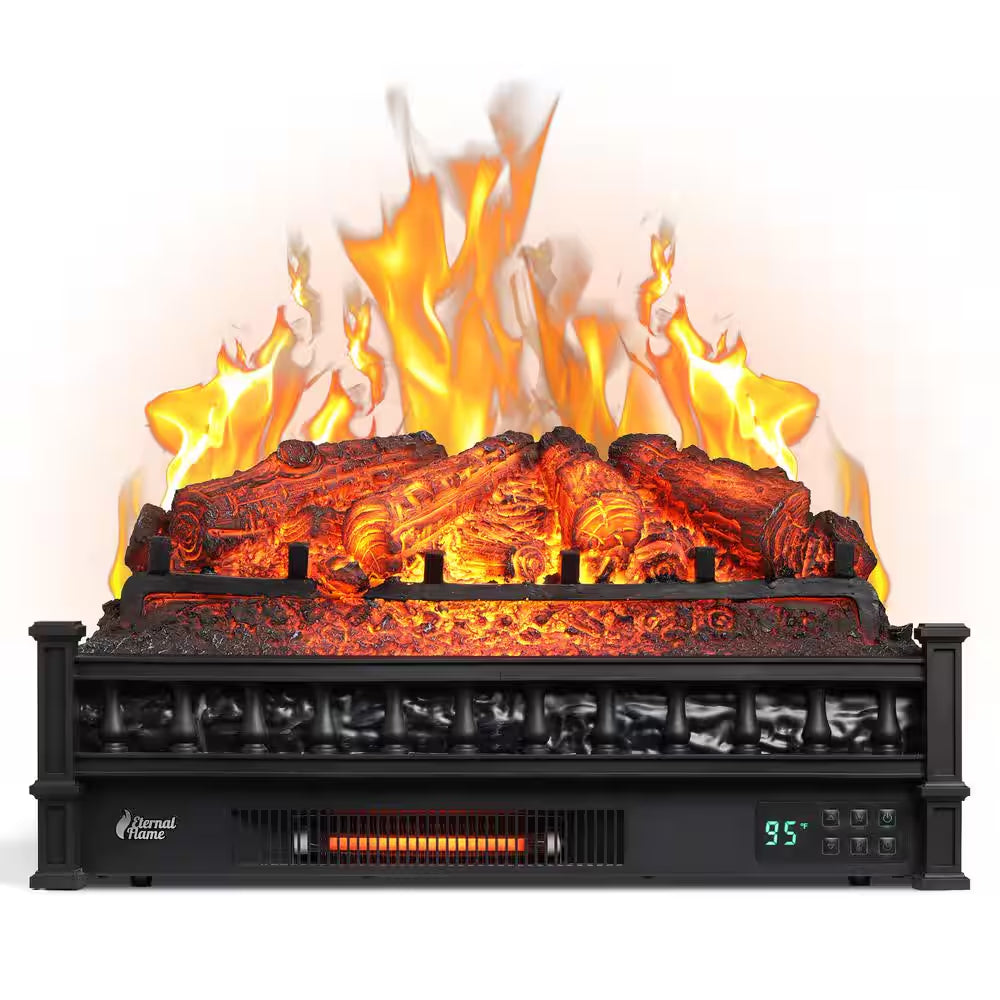 1500-Watt Eternal Flame 26 In. Infrared Quartz Electric Log Heater Realistic Pinewood, Adjustable Flame Colors Black