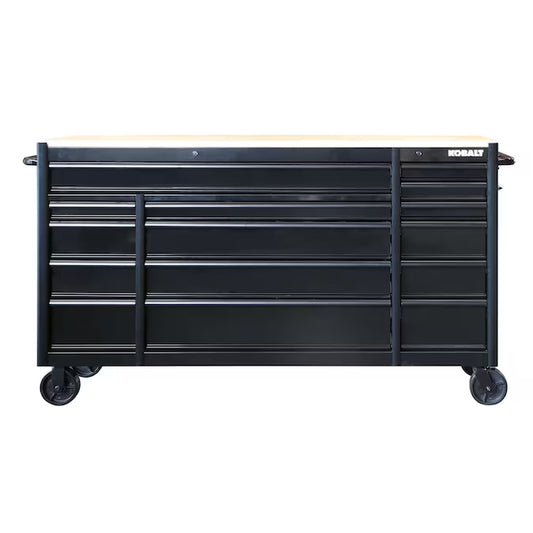 71-In L X 42.7-In H 15-Drawers Rolling Black Wood Work Bench