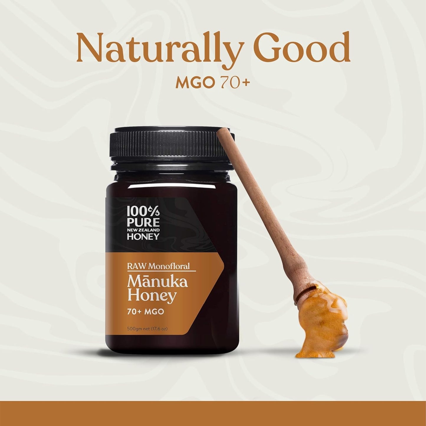 Manuka Honey New Zealand - MGO 70+ Monofloral Mānuka Honey, 100% Pure New Zealand Raw Mānuka Honey, 17.6 Ounce (500G) (Pack of 1)