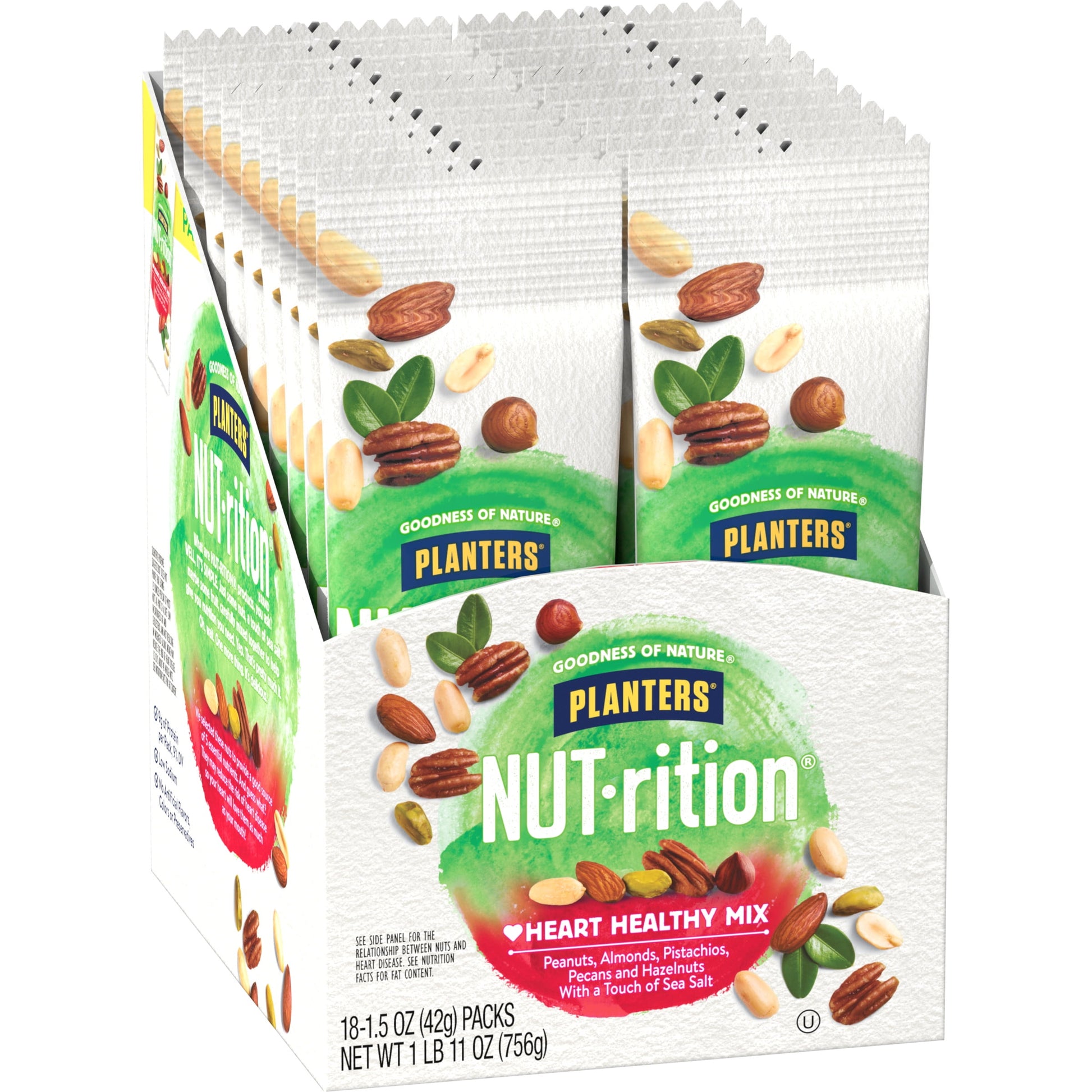 NUT-RITION Heart Healthy Mix with Peanuts, Almonds, Pistachios, Pecans, Hazelnuts & Sea Salt, 1.5 Oz Bag (Pack of 18)