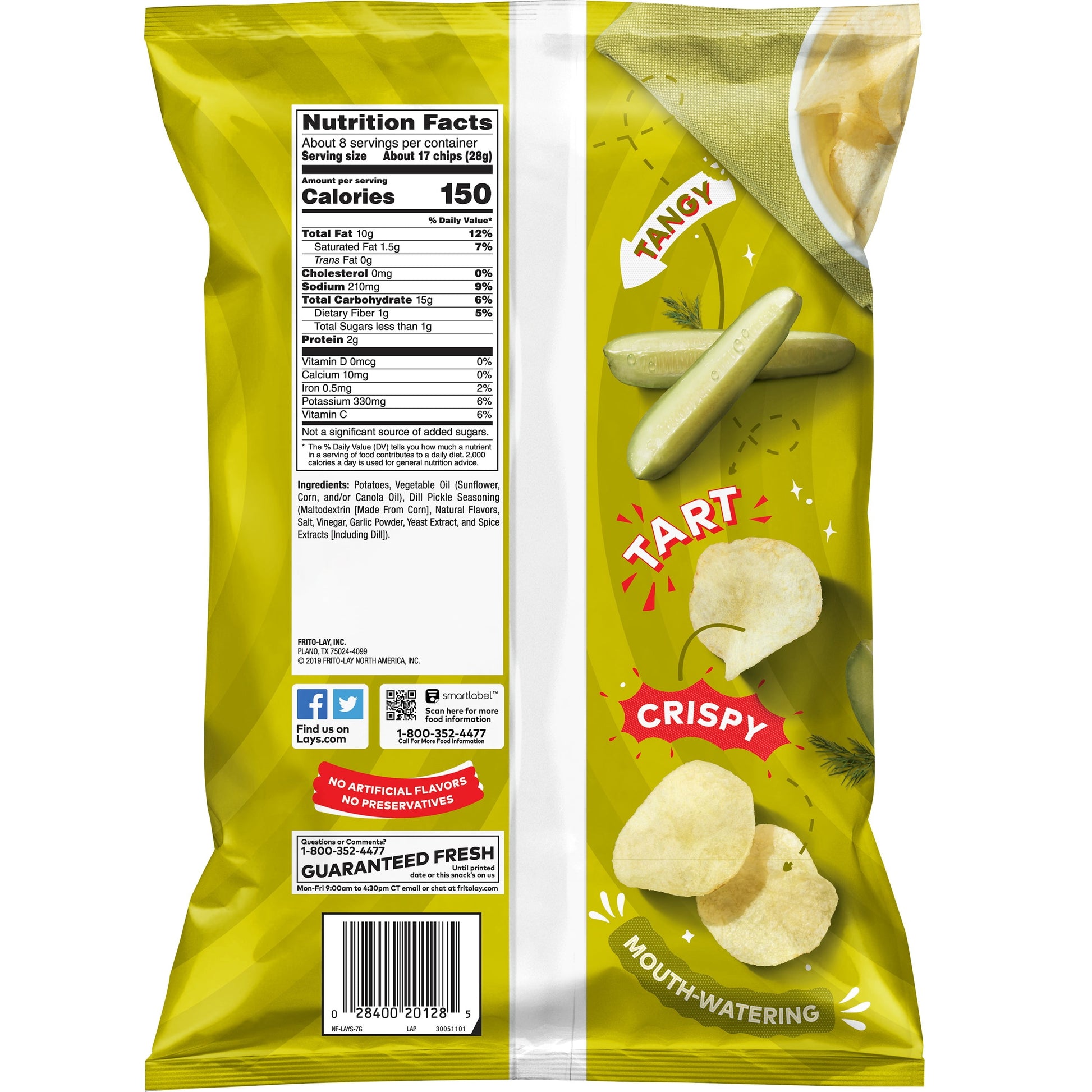 Dill Pickle Potato Snack Chips,7.75 Oz Bag