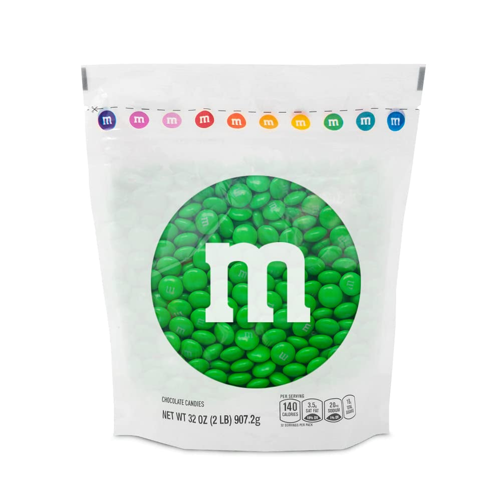 M&M’S Green Milk Chocolate Candy, 2Lbs of  in Resealable Pack for Candy Bars, St. Patrick'S Day Parties, Birthdays, Graduations, Dessert Tables & DIY Party Favors