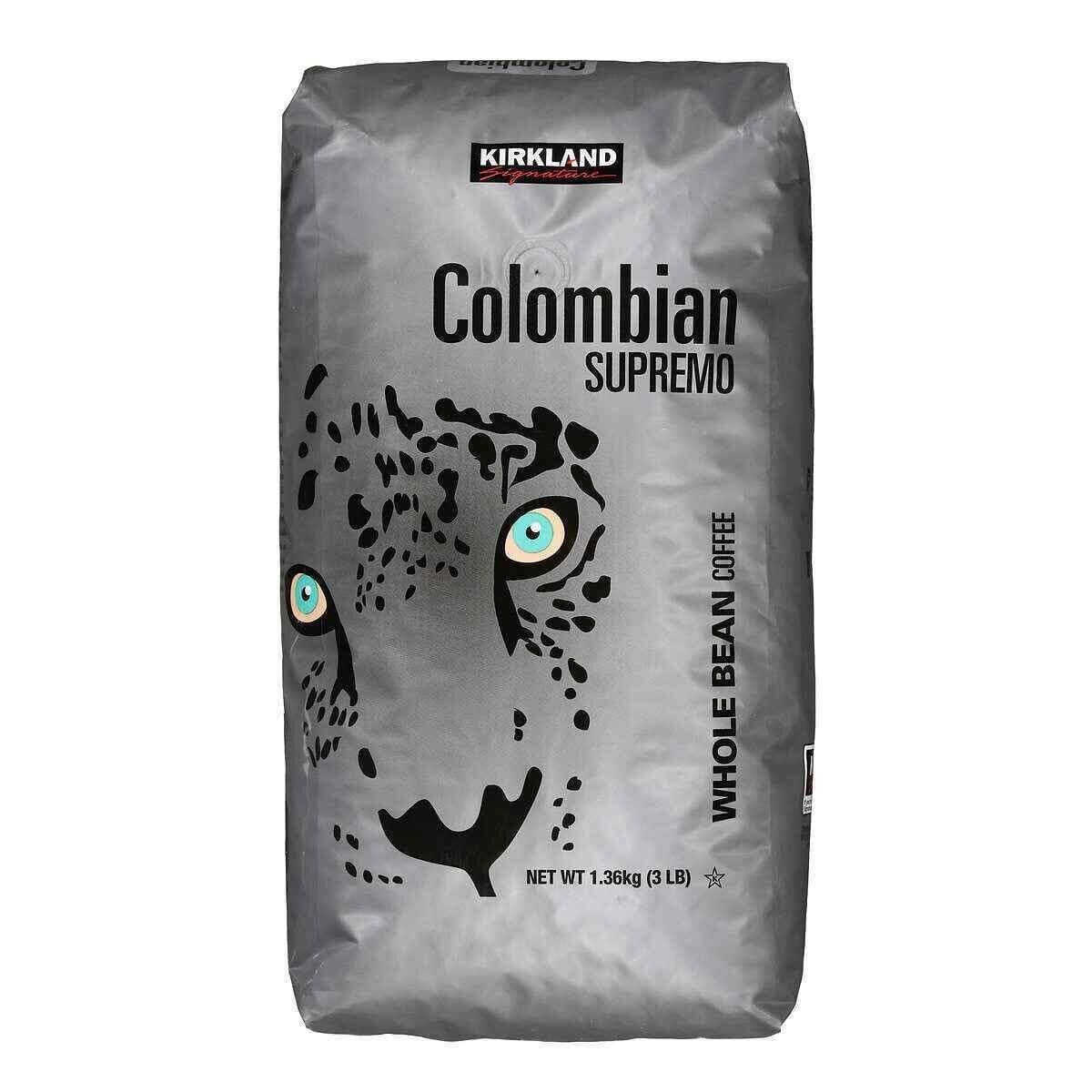 Kirkland Signature Colombian Supremo Coffee, Whole Bean, 3 Lbs Medium Roast USA