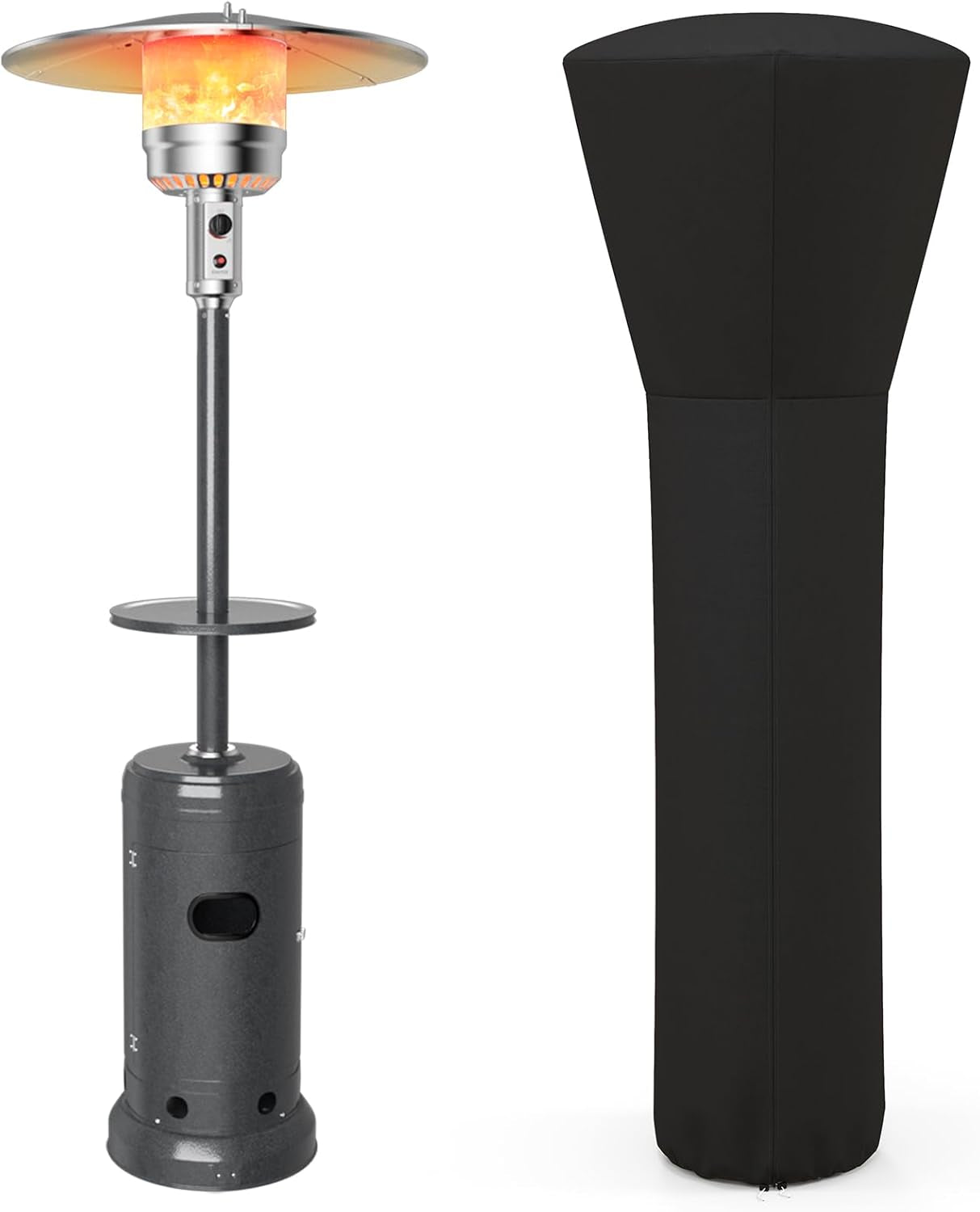 48000 BTU Patio Heater with Cover, Porch Propane Heater with Wheels, Shelf Tabletop, Auto Shut off & Tip-Over Protection, 87 Inches Tall Floor Standing Outdoor Heaters for Patio