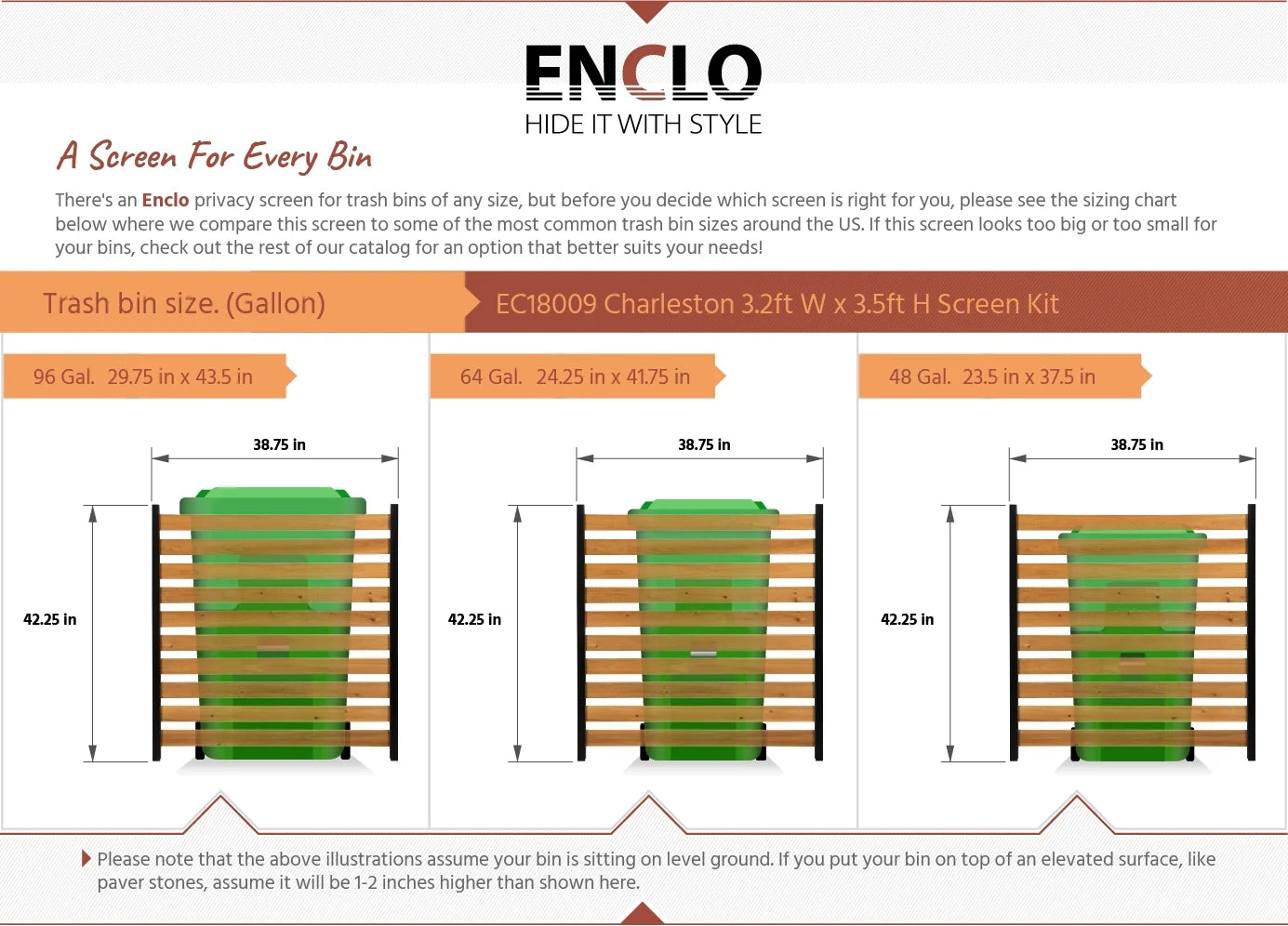 Enclo Charleston Outdoor No Dig Wood Slat Privacy Screen Enclosure for Garbage Bins and Air Conditioners (42In H X 38In W - 2 Panels)