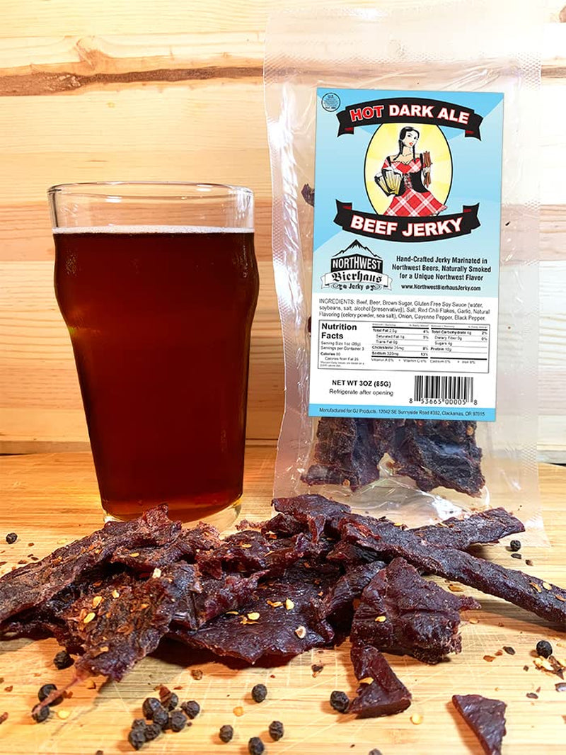 Northwest Bierhaus Jerky - Variety Pack Gift Set - Beef Jerky Marinated in Beer (IPA, Dark Ale, Hot IPA, Hot Dark Ale)