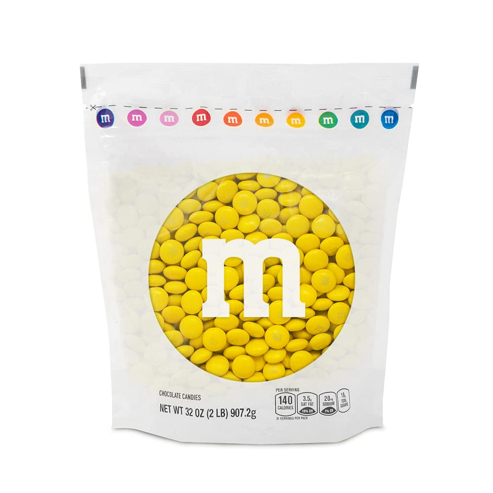 M&M’S Yellow Milk Chocolate Candy, 2Lbs of  in Resealable Pack for Candy Bars, Easter, Graduations, Birthdays, Dessert Tables & DIY Party Favors