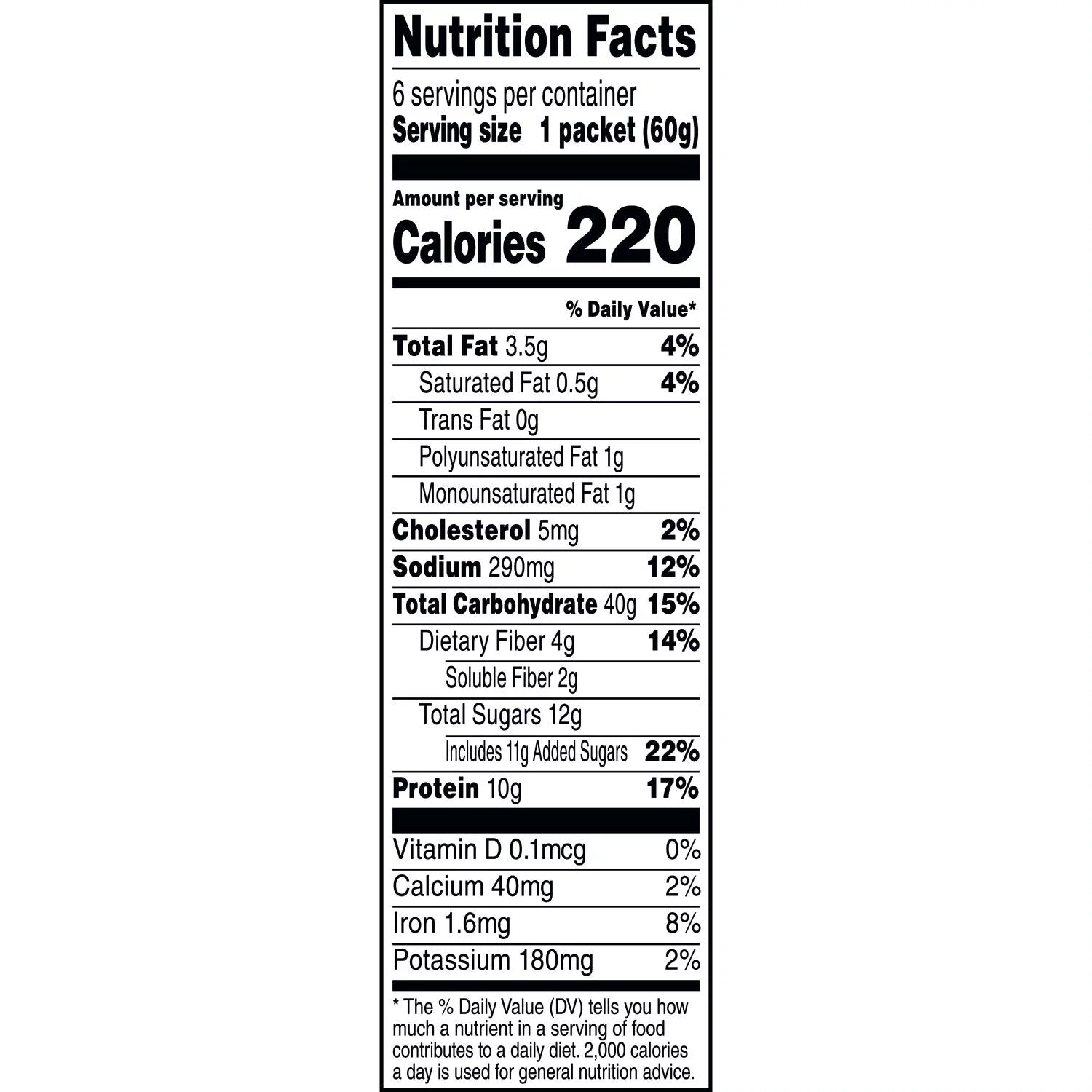 , Protein Instant Oatmeal, Maple & Brown Sugar, 2.11 Oz, 6 Packets