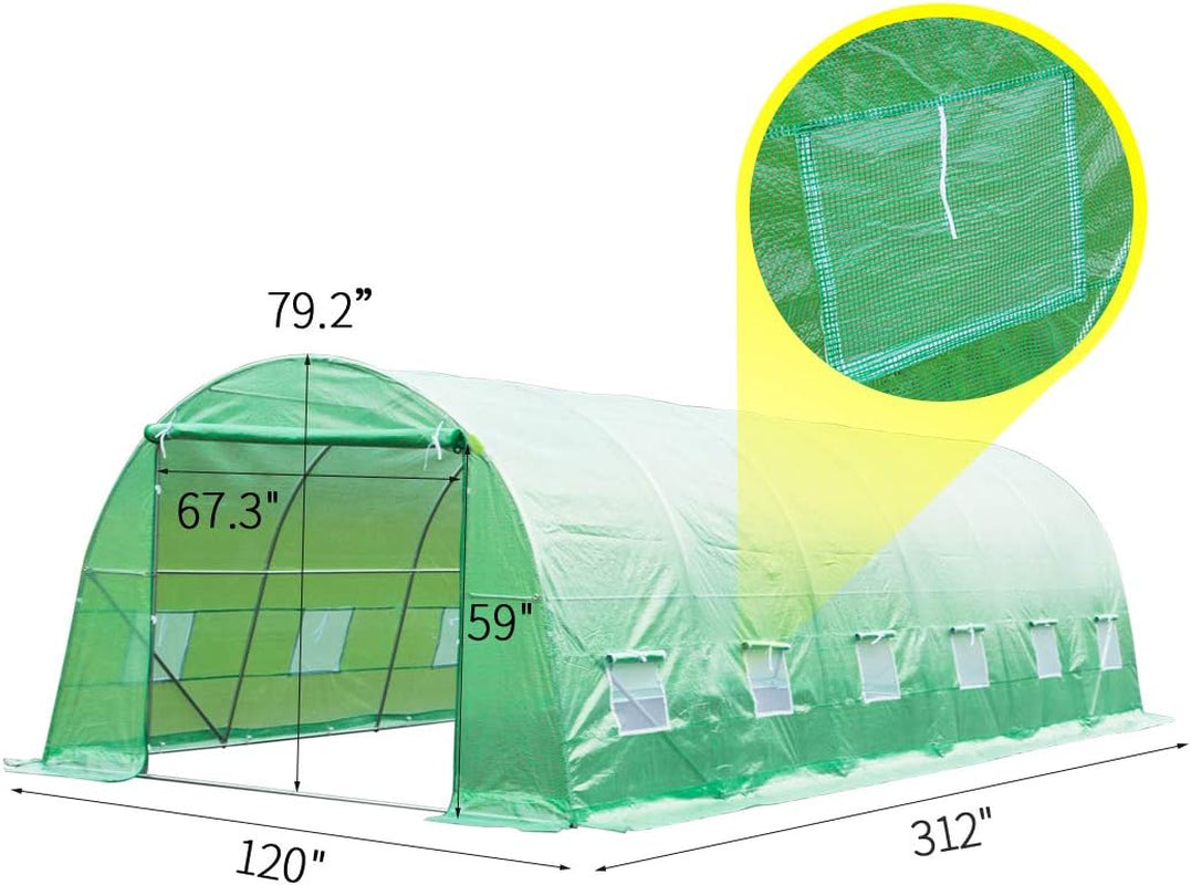 26' X 10' X 6.6' Greenhouse Large Gardening Plant Green House Hot House Portable Walking in Tunnel Tent,Green