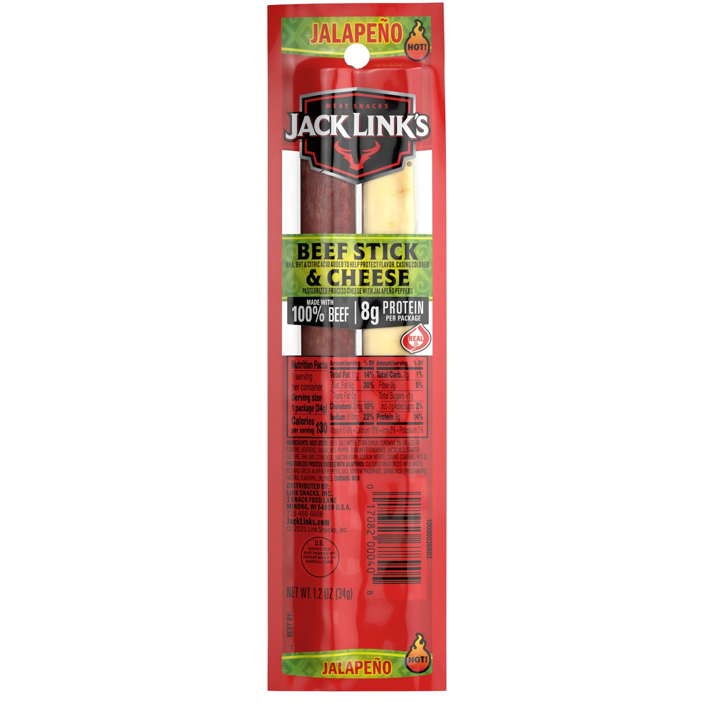 Beef & Jalapeno Cheese Combo Snack Sticks, 8G Protein Snack, 1.2Oz