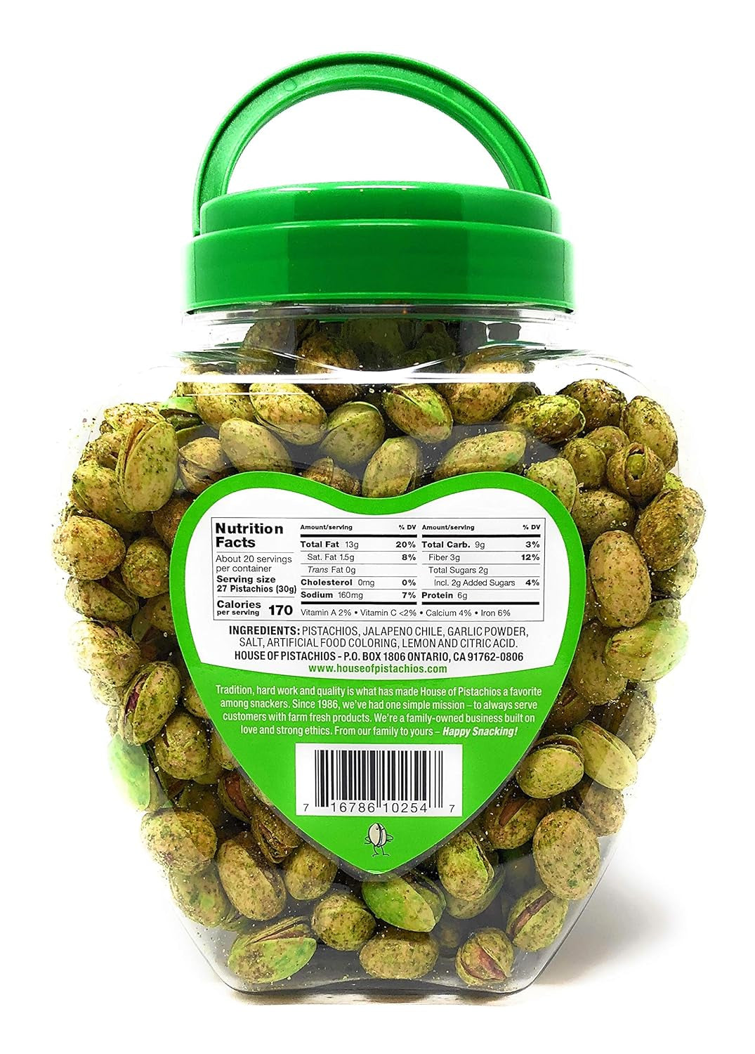 ' Jalapeno Pistachios - Real Flavor, Family Recipe, California Grown, 21 Ounces