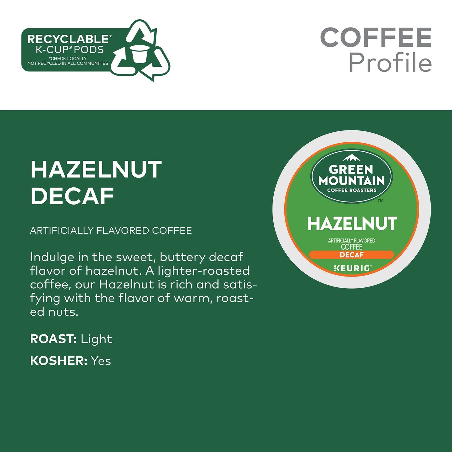 , Decaf Hazelnut Light Roast K-Cup Coffee Pods, 24 Count