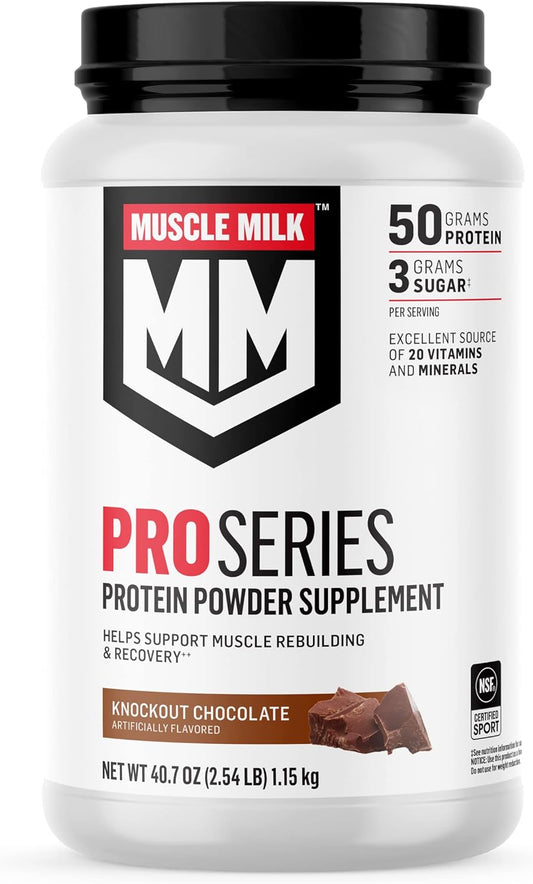 Pro Series Protein Powder Supplement, Knockout Chocolate, 2.54 Pound, 14 Servings, 50G Protein, 3G Sugar, 20 Vitamins & Minerals, NSF Certified for Sport, Packaging May Vary