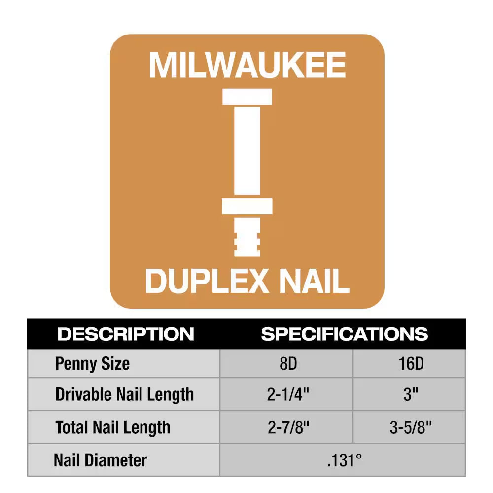 8D 2-1/4 In. X .131 In. Collated 21-Degree Duplex Nails M18 FUEL Duplex Nailer (2000-Count)