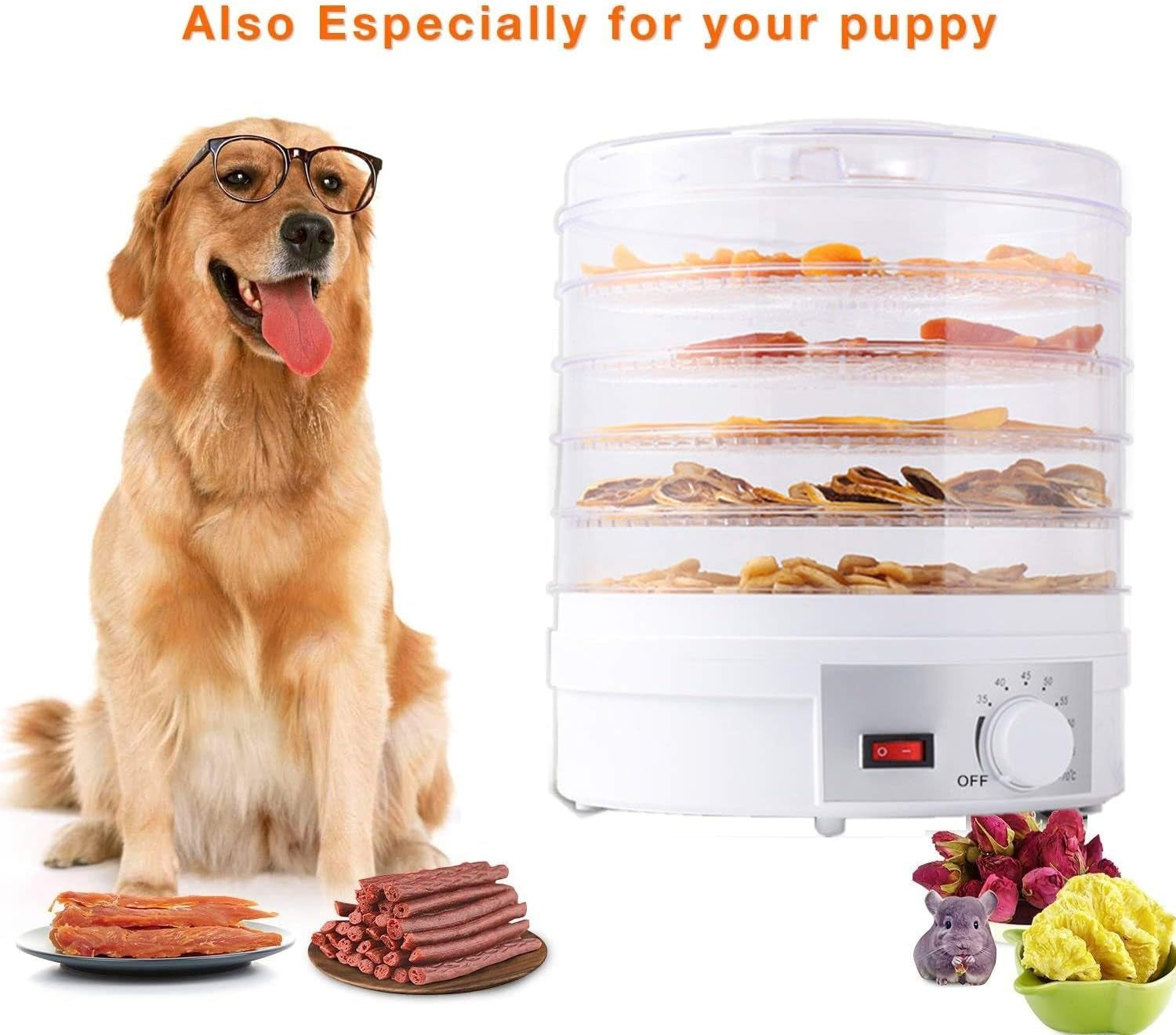 Food Dehydrator|Beef Jerky Maker|Five Tray Food Dehydration Machine with Knob Button|Dried Fruits and Vegetables Maker