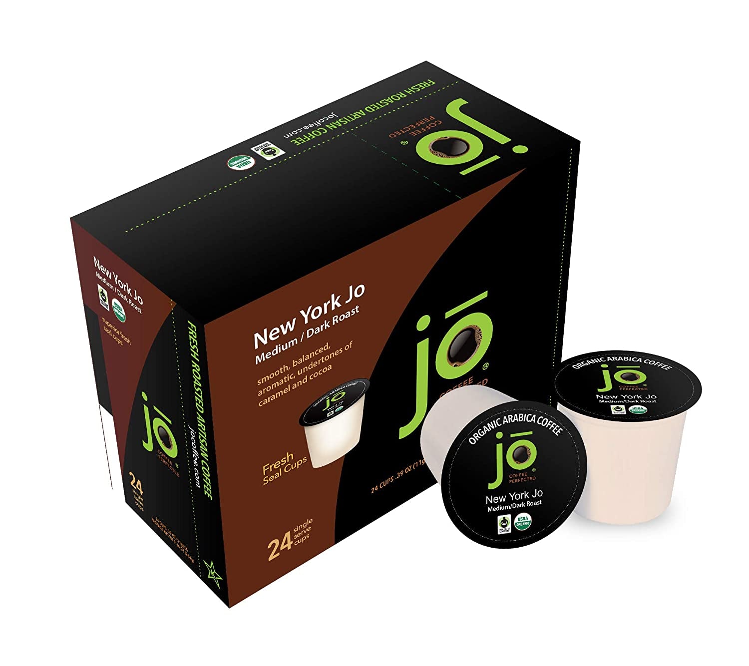 NEW YORK JO: 48 Cups Medium Dark Roast Organic Coffee for Keurig K-Cup Compatible Brewers, Fresh Seal Single Serve Cups, Smooth Rich Complex, Signature Blend, Fair Trade Certified, Kosher, Gluten Free