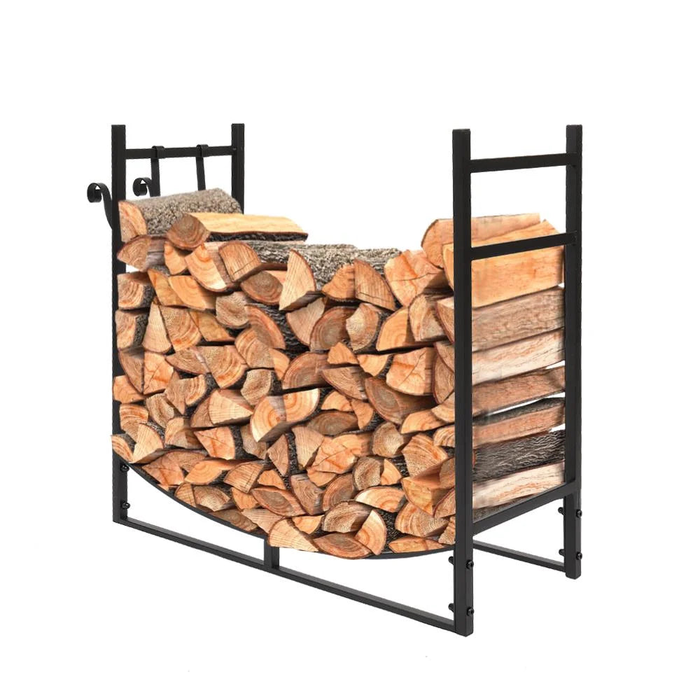 33" Firewood Log Rack, Wrought Iron Wood Lumber Storage Holder for Fireplace