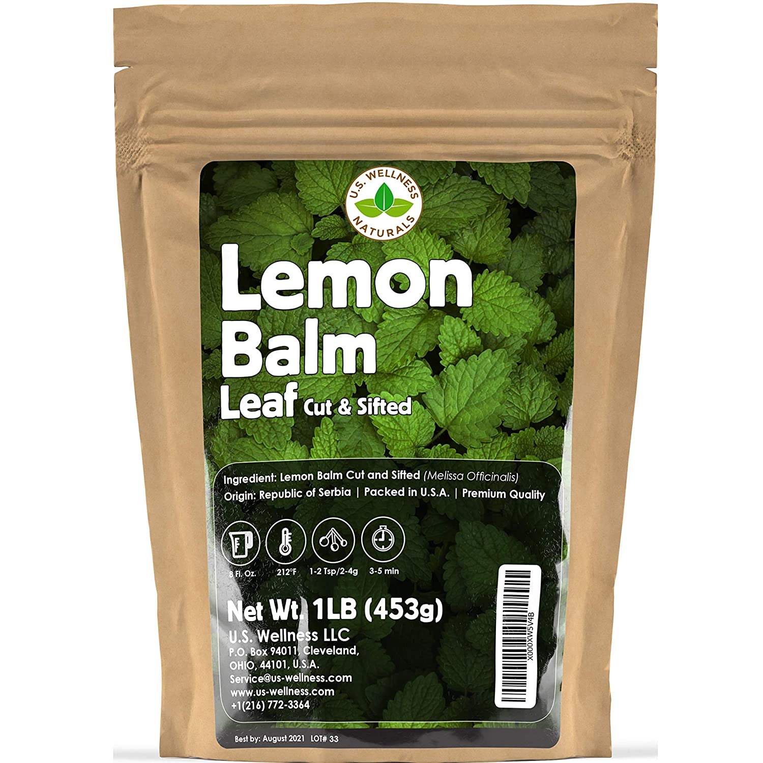 Lemon Balm (Herbal Tea): (Melissa Officinalis Caffeine Free) - Balm Leaf (Cut and Sifted), 1Lb (16Oz) U.S. Wellness Bulk Tea