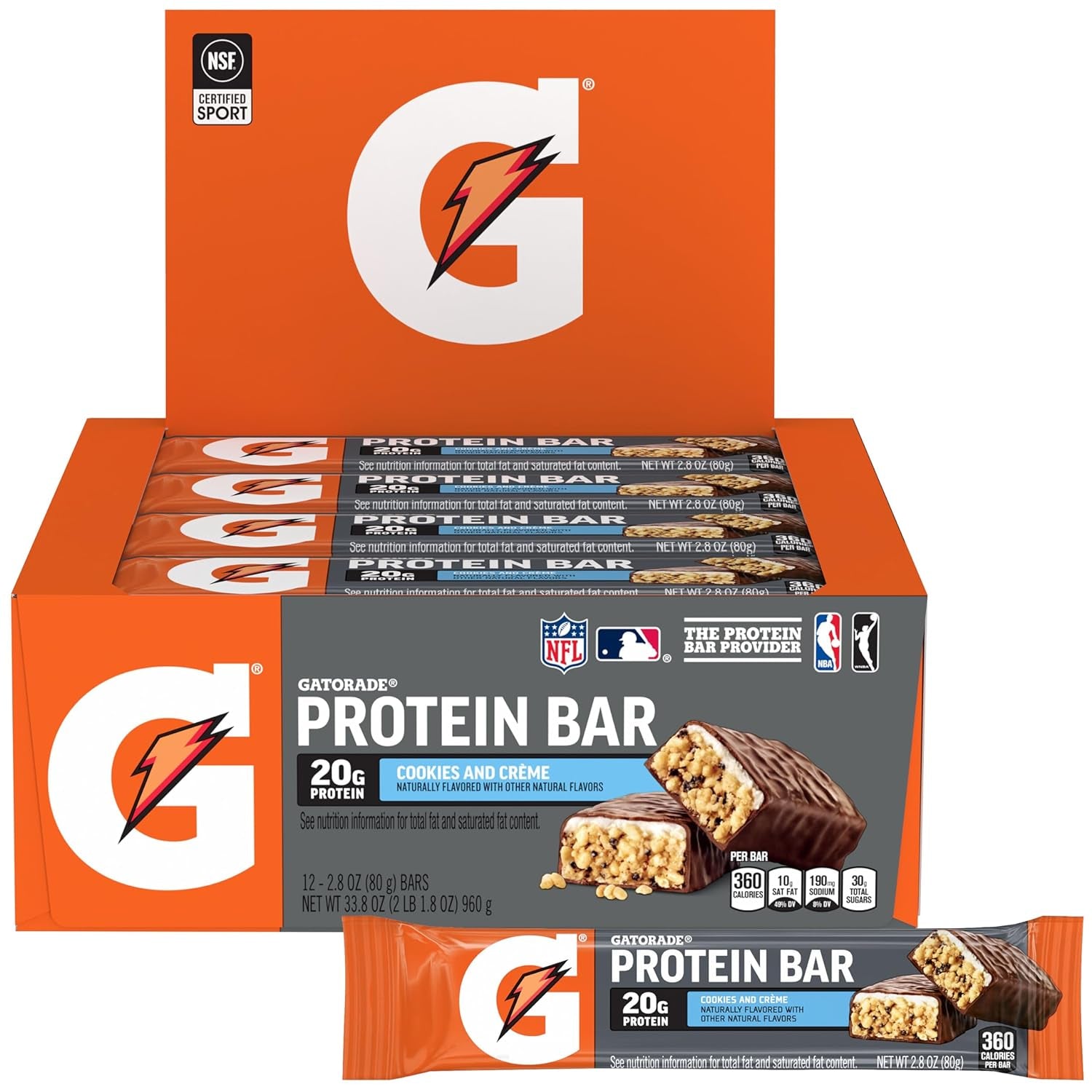 Whey Protein Bars, Cookies & Crème, 2.8 Oz Bars (Pack of 12, 20G of Protein per Bar)
