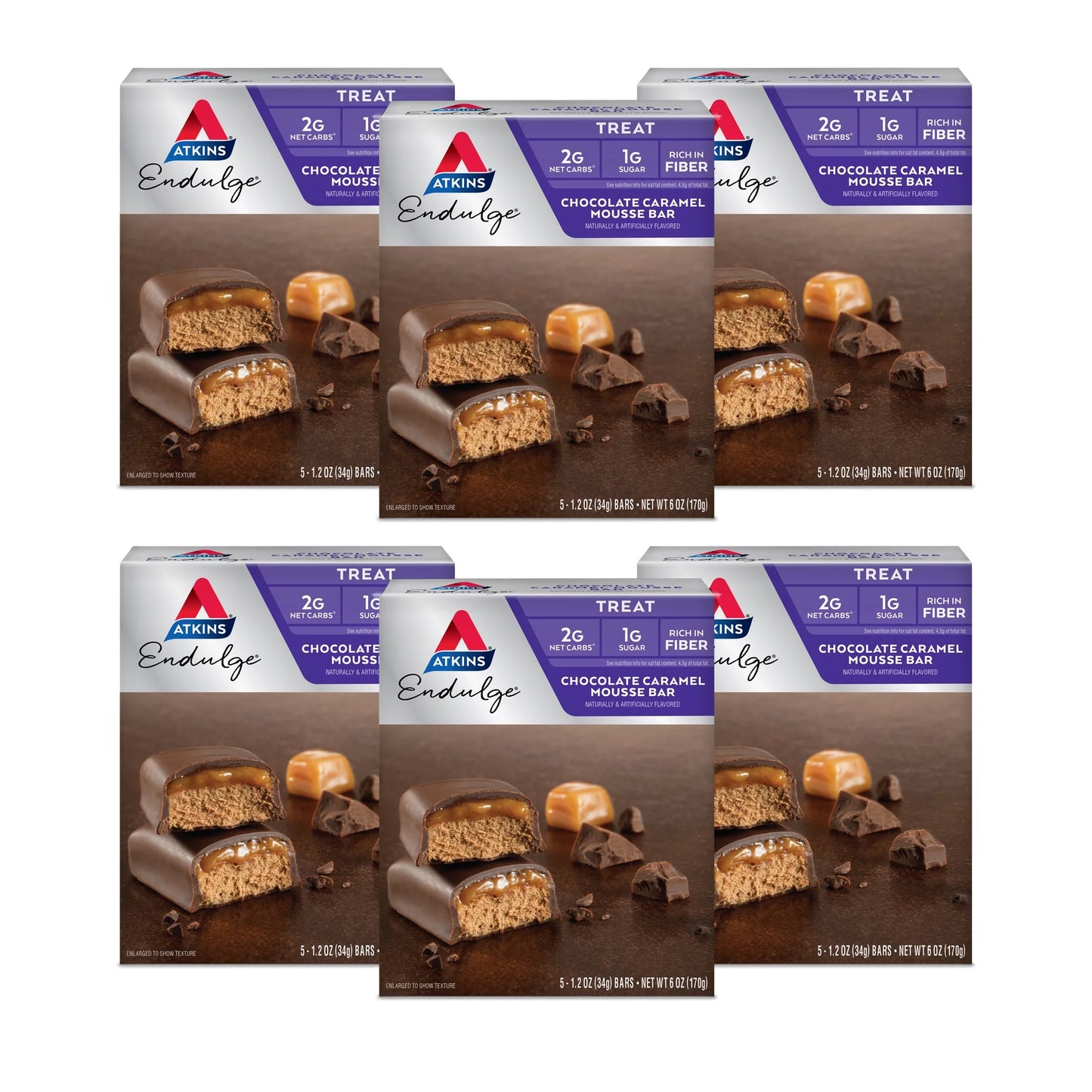 Endulge Chocolate Caramel Mousse Bar, Dessert Favorite, Low Sugar, High in Fiber, 6/5 Packs