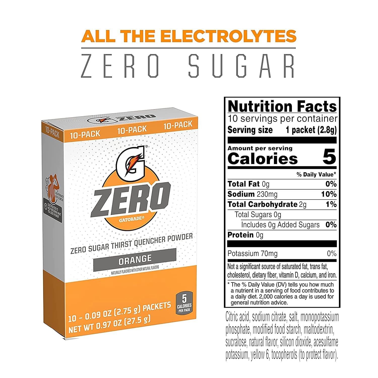 G Zero Powder, Orange, 0.10Oz Packets,(120 Counts) , Pack of 12