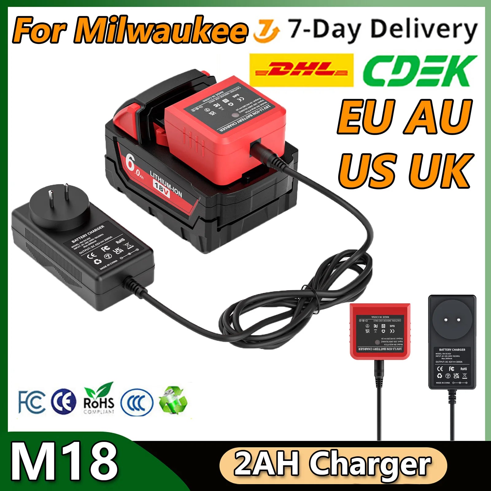 For Milwaukee 18V Battery Charger for M18M18B5 Xc Lithium Lon Battery 6.0Ah 48-11-1815 48-11-1850 2604-22 2604-202708-22 2607-22