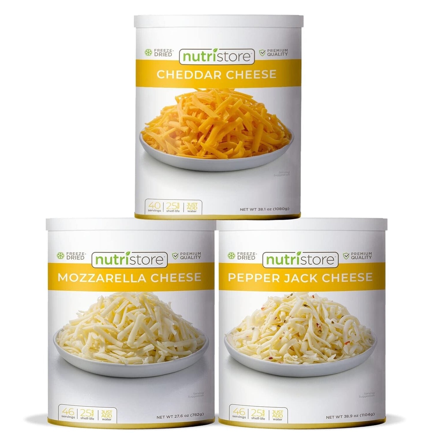 Nutristore Freeze-Dried Cheese Sample Variety 3-Pack | Cheddar, Mozzarella, &...