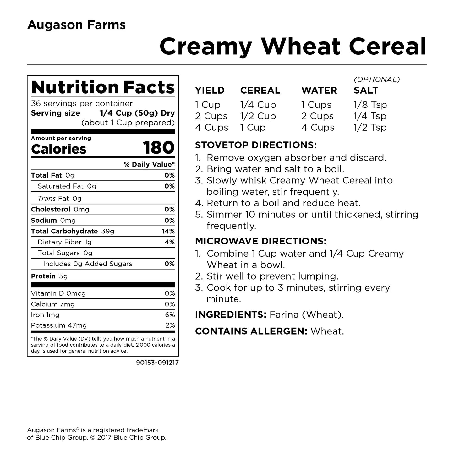 Creamy Wheat Cereal 65 Oz #10 Can