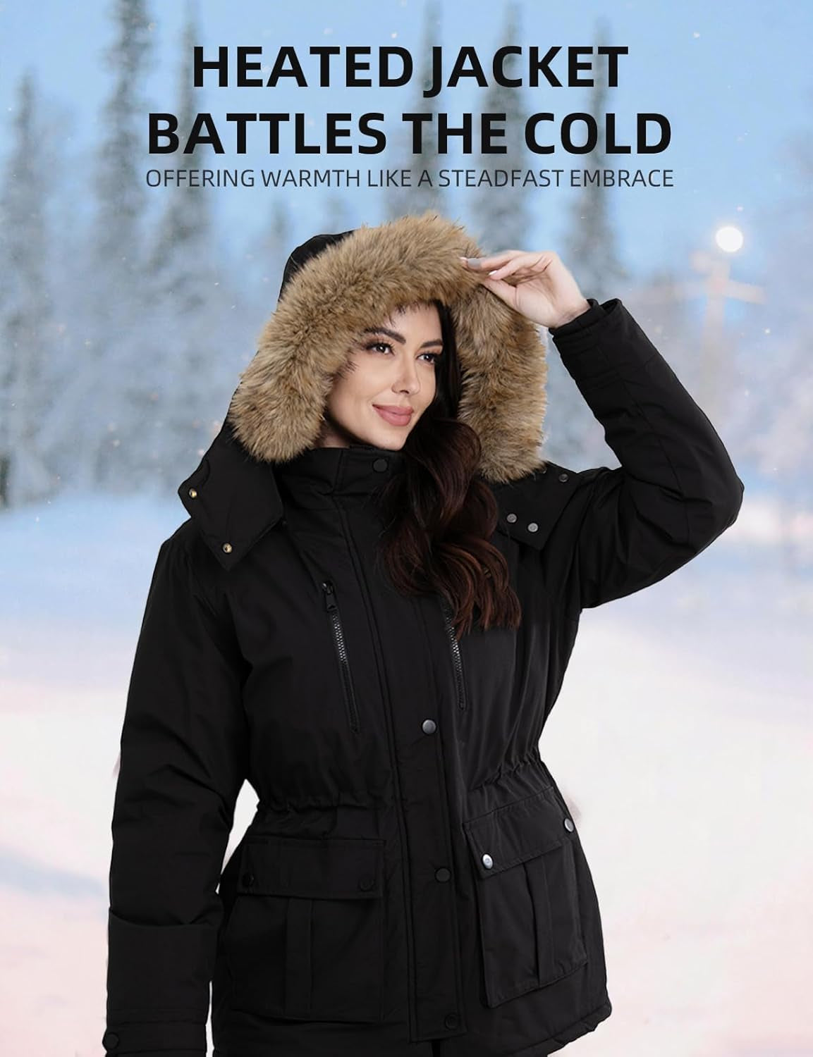 Heated Jackets for Women with Battery Pack 16000Mah, 6 Heat Zones Heated Coat for Women with Detachable Hood